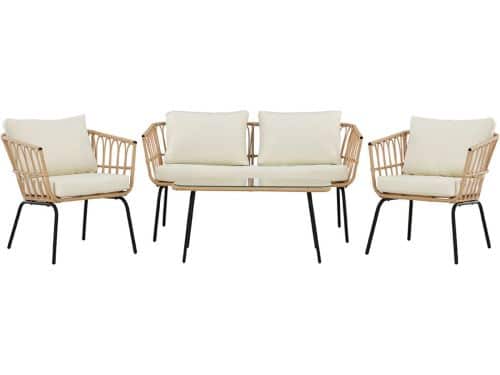 Ortigia lounge set 1 bank, 2 stoelen, 1 salontafel natuur.