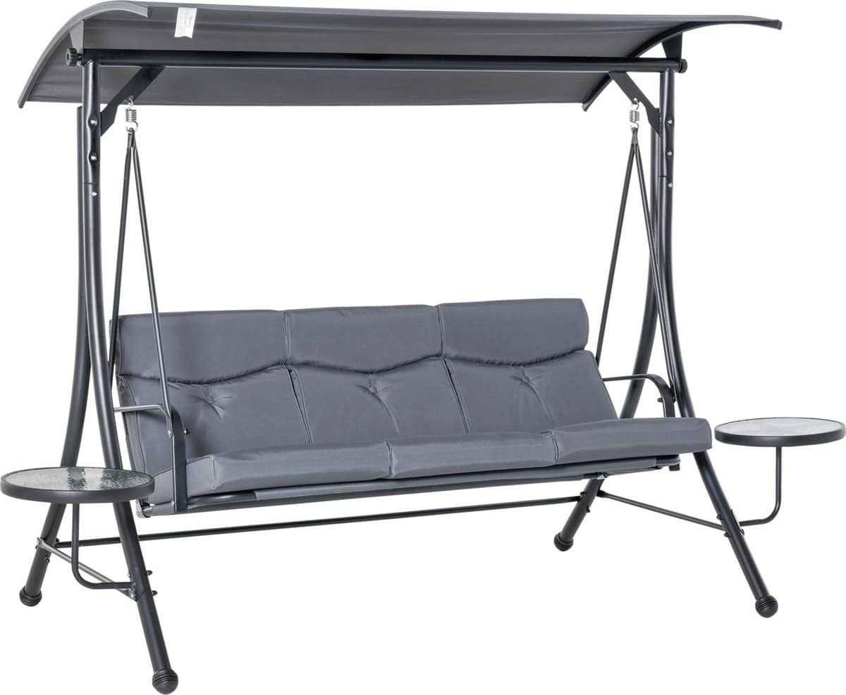 outsunny hollywoodschommel 3 zitter tuinschommel schommelbank met verstelbare zonnedak theetafel staal