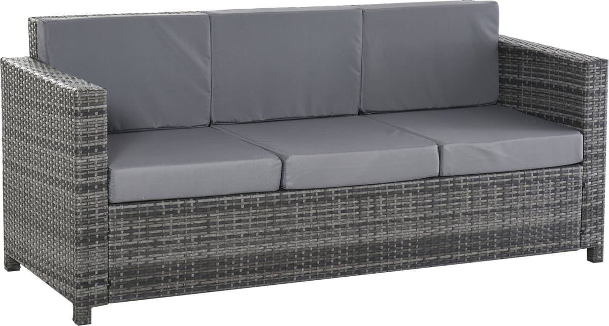 outsunny poly rotan bank met kussens 3 zits loungebank tuin metaal polyester