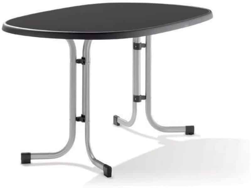 Ovale Klaptafel Buiten 140x90 cm met Duurzaam Mecalit Pro Tafelblad