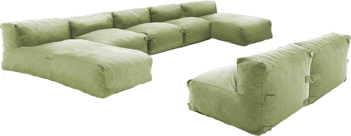 oviala modulair 7 zits tuinmeubel met 2 cactusgroene ligbedden