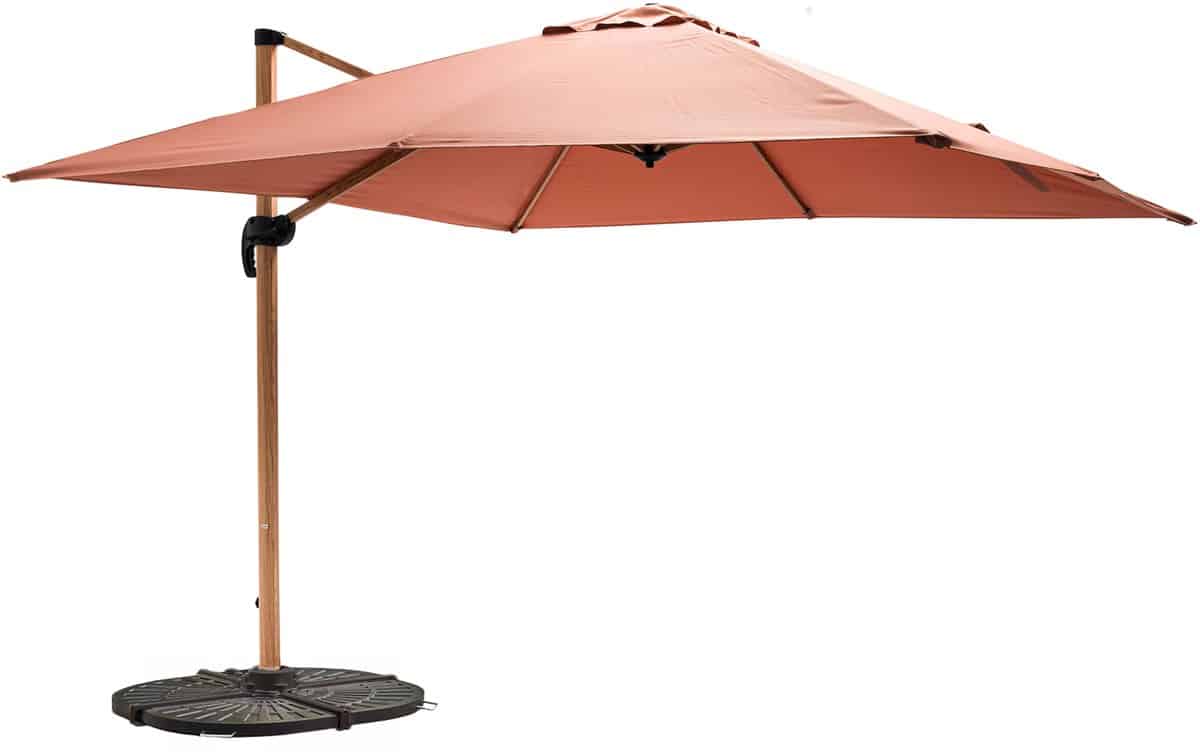 oviala parasol van 3x3m en 4 verzwaarde tegels met