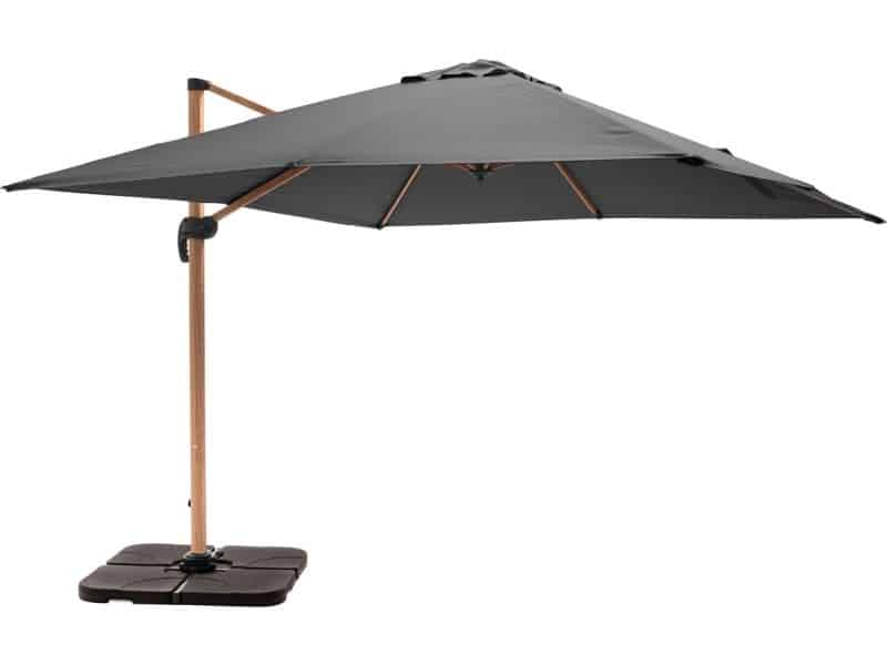 Oviala - Verstelbaar zonnescherm van 3x3m en 4 grijze houteffect