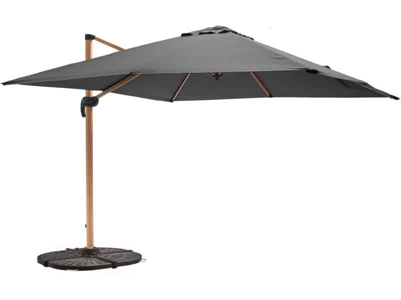 Oviala - Verstelbare parasol 3x3m en 4 grijze verzwaarde tegels