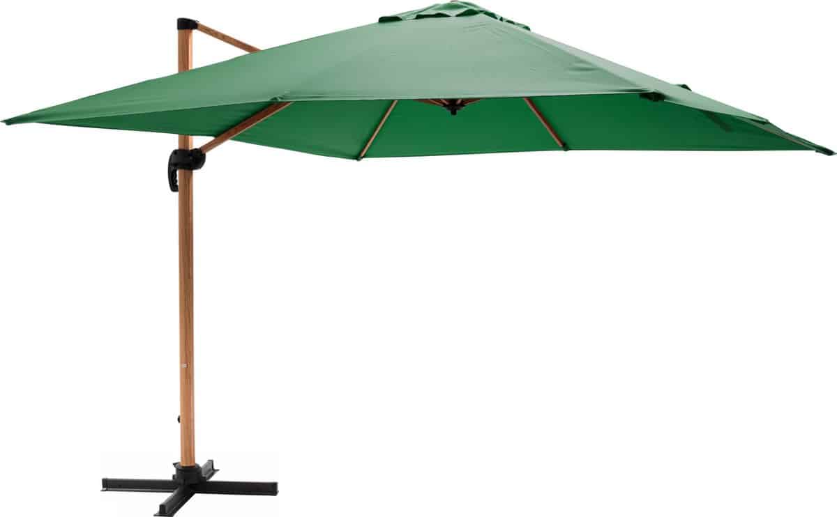 oviala vierkante zweefparasol 3x3m met houtlook in groene cactuskleur