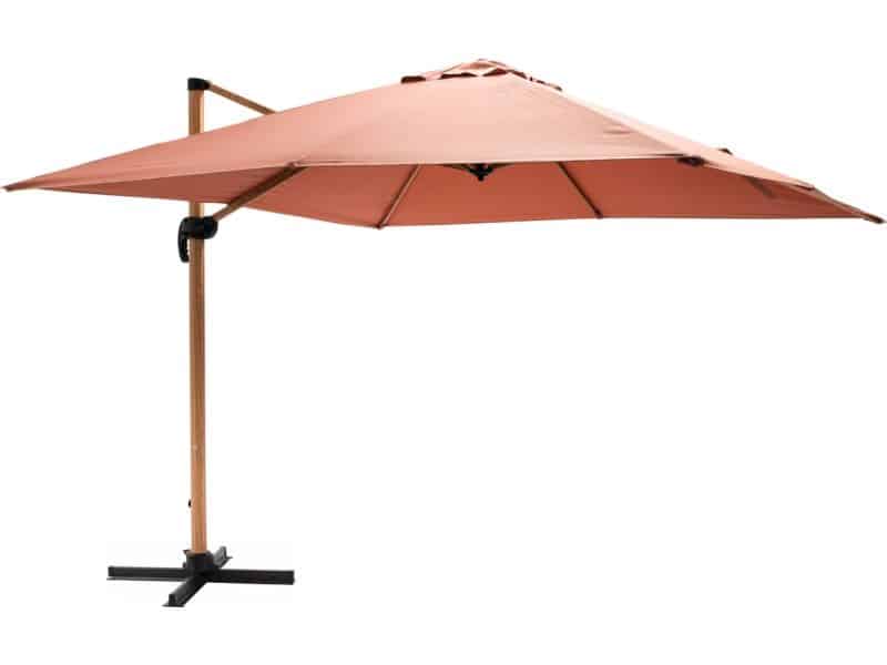 Oviala - Vierkante zweefparasol 3x3m met houtlook klei-effect - Brescia