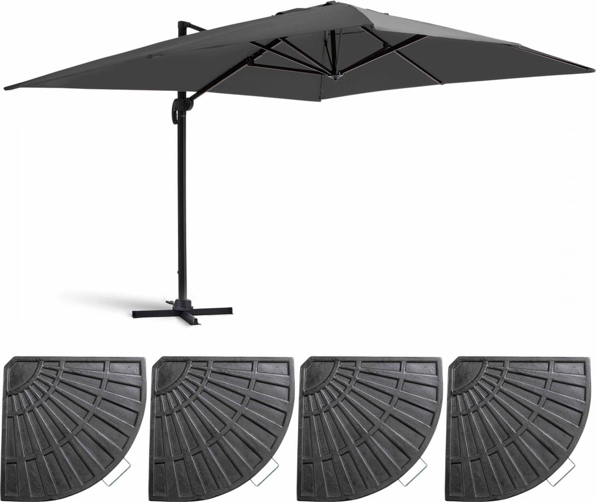 oviala zweefparasol 3x4m antraciet kantelbaar draaibaar + 4 tegels