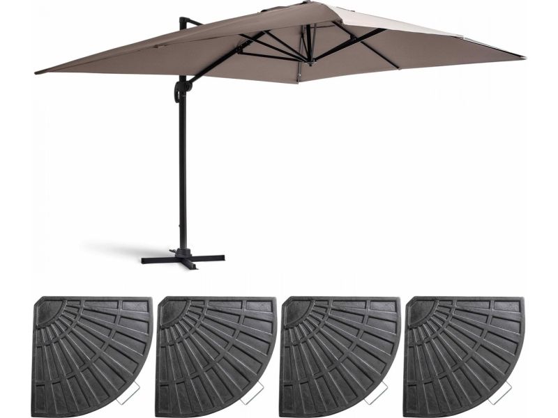 Oviala - Zweefparasol 3x4m Taupe Kantelbaar Draaibaar + 4 Tegels