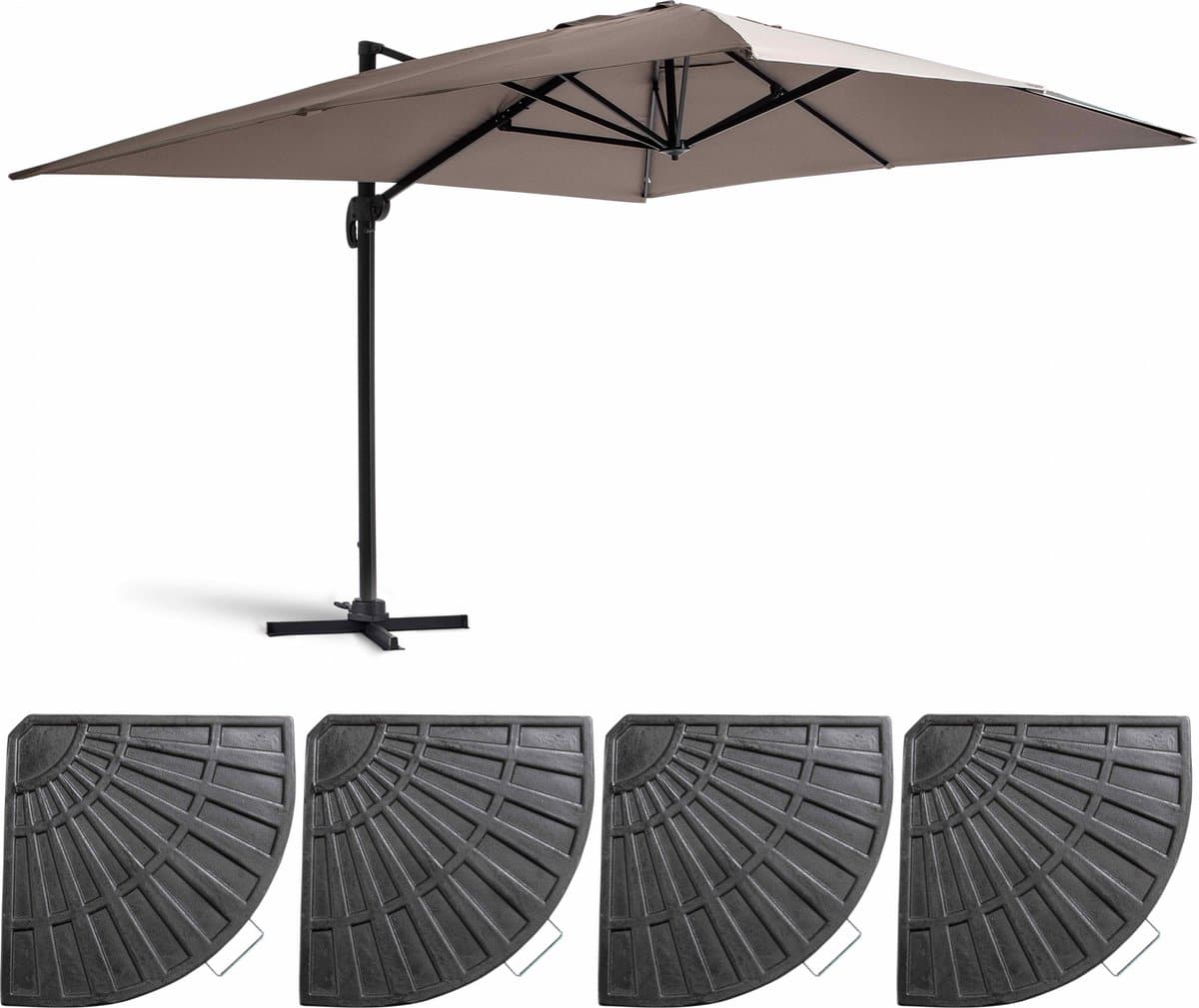 oviala zweefparasol 3x4m taupe kantelbaar draaibaar + 4 tegels