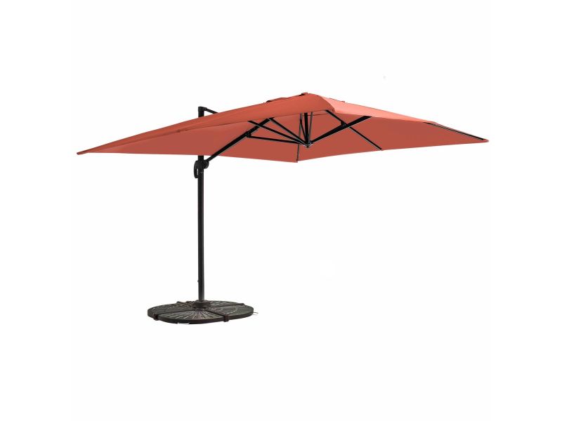 Oviala - Zweefparasol 3x4m Terracotta Kantelbaar Draaibaar + 4 Tegels