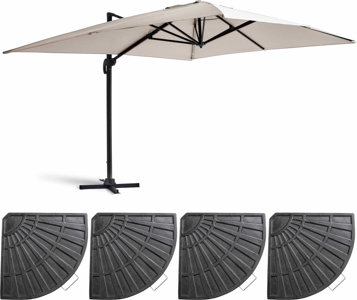 oviala zweefparasol 3x4m wit kantelbaar draaibaar + 4 tegels