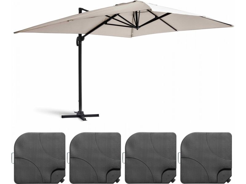 Oviala - Zweefparasol 4x3m 360° kantelb. + 4 vulbare tegels