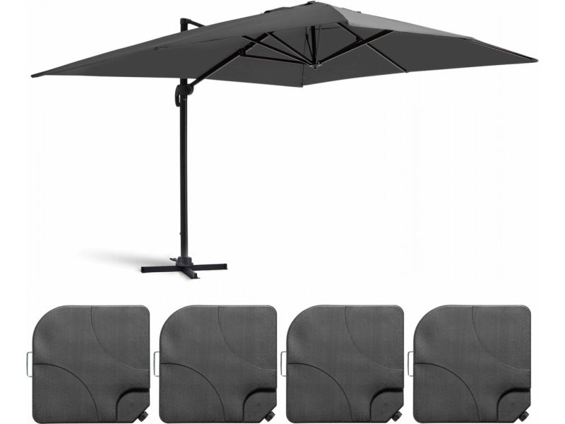 Oviala - Zweefparasol 4x3m 360° kantelb. + 4 vulbare tegels