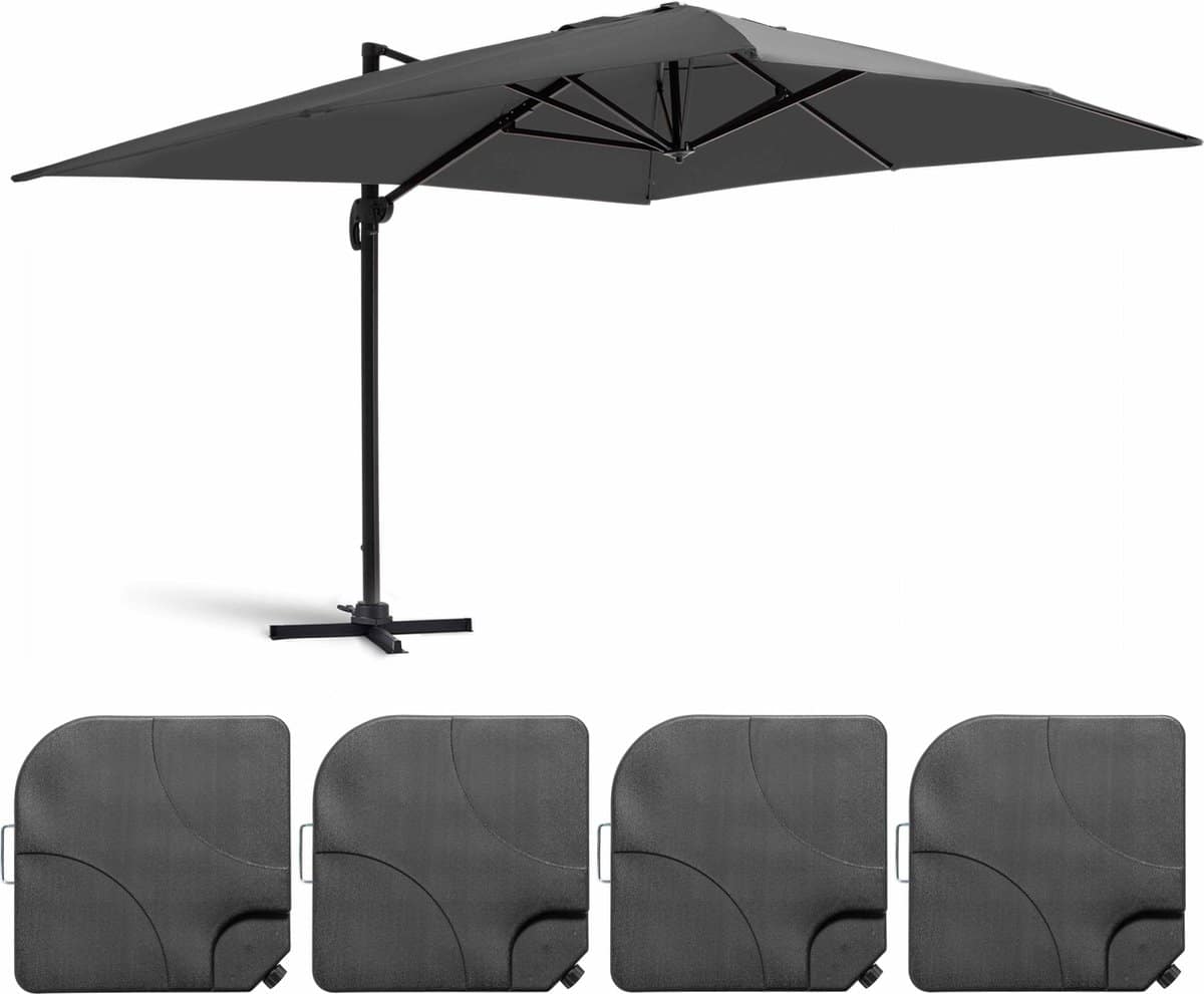 oviala zweefparasol 4x3m 360° kantelb. + 4 vulbare tegels