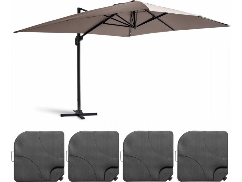 Oviala - Zweefparasol 4x3m 360° kantelb. + 4 vulbare tegels