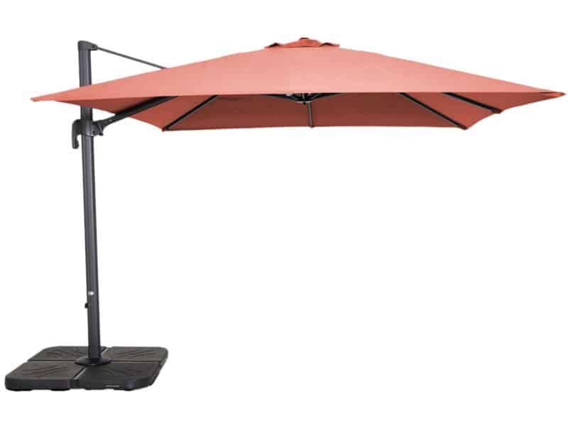 Oviala - Zweefparasol draaibaar 3x3m + 4 vulbare tegels alu