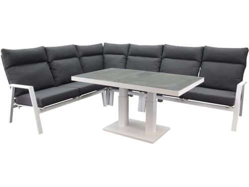Pacific hoek dining loungeset 5 delig aluminium verstelbaar wit