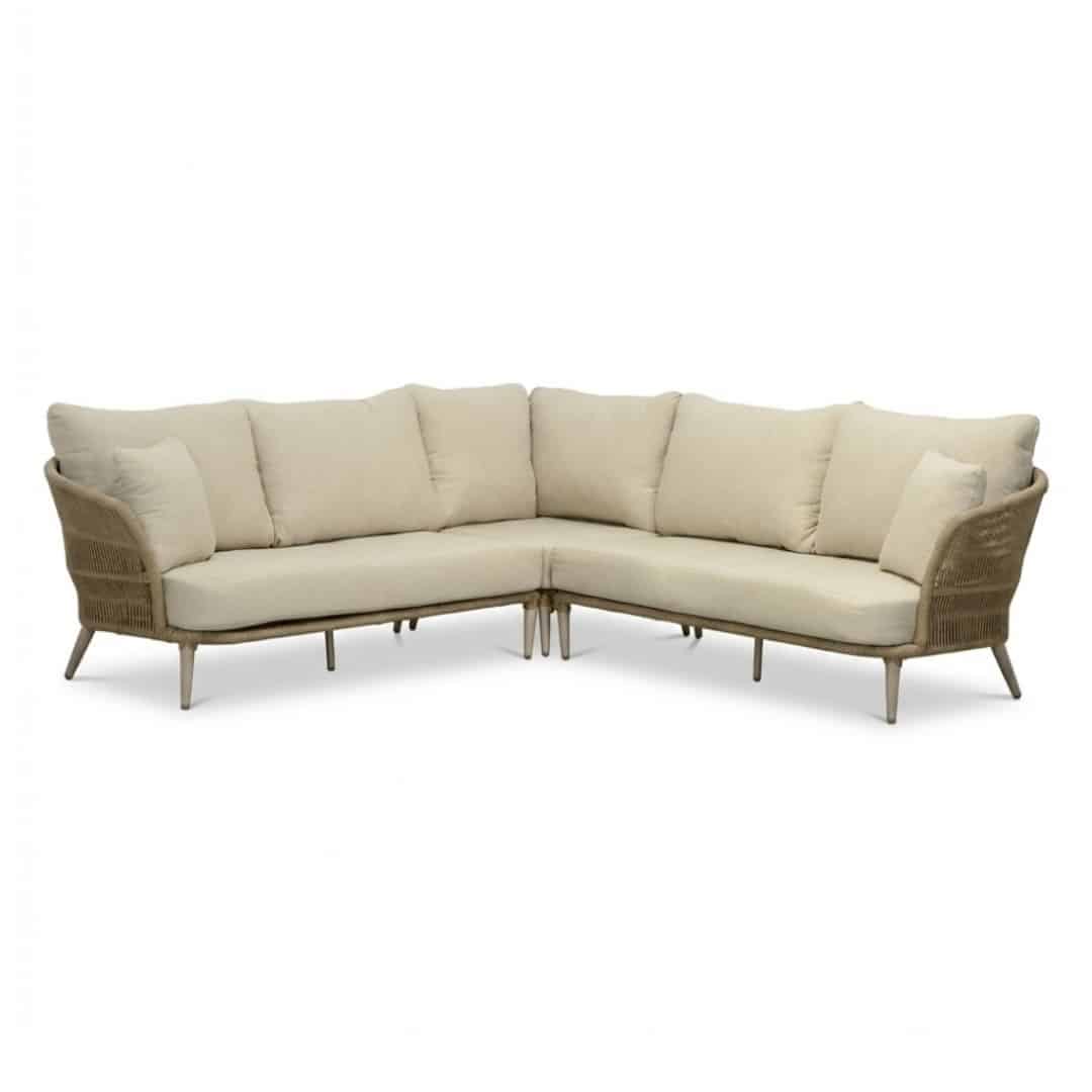 palermo hoek loungeset 5 personen | aluminium + touw | sandstone | 3 delig 230x230cm