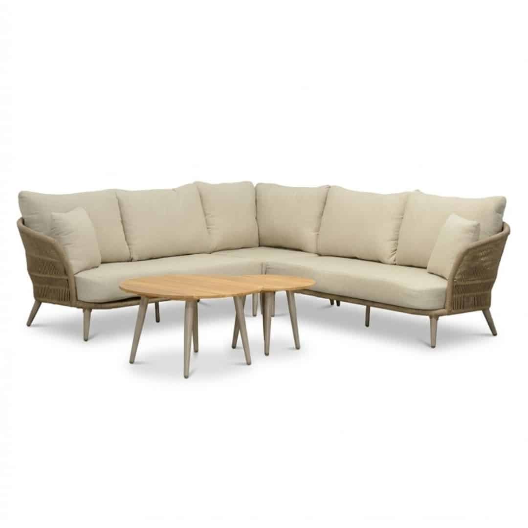 palermo hoek loungeset 5 personen incl. tafels | aluminium + touw | sandstone | 5 delig 230x230cm