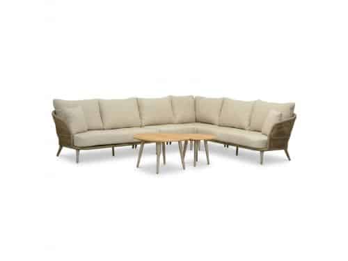 Palermo hoek loungeset incl. tussenelement en tafels | aluminium + touw | Sandstone | 5-delig