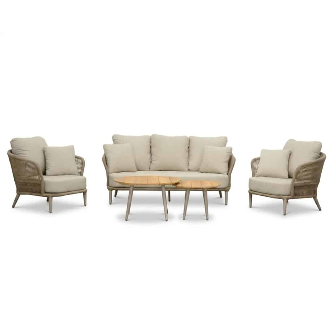 palermo stoel bank loungeset incl. tafels | aluminium + touw | sandstone | 5 delig