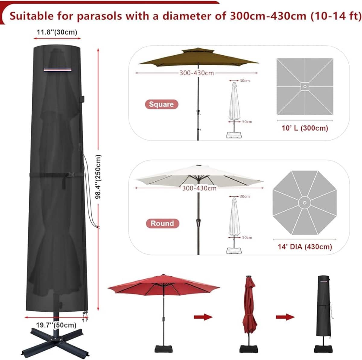 parasol beschermhoes waterdichte parasolhoes met stang zwart