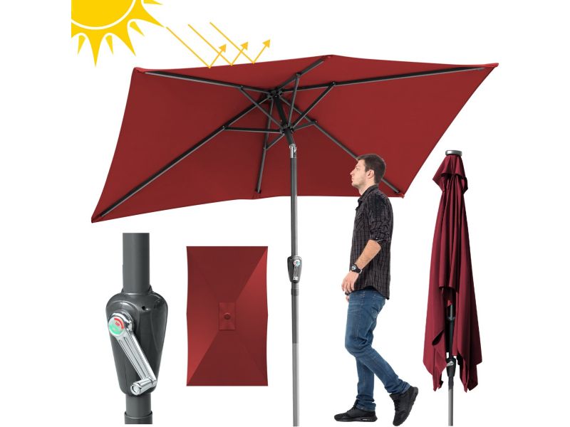 Parasol Ø210x140 cm - Grote Rechthoekige Stokparasols met Zwengelsysteem