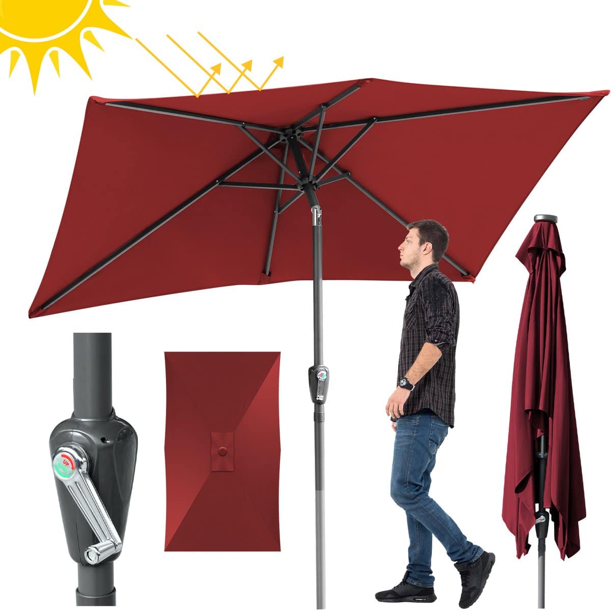 parasol Ø210×140 cm grote rechthoekige stokparasols met zwengelsysteem