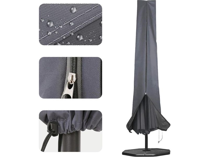 Parasolhoes 190x25x48cm Waterdicht Grijs - Met Rits - Voor Parasols