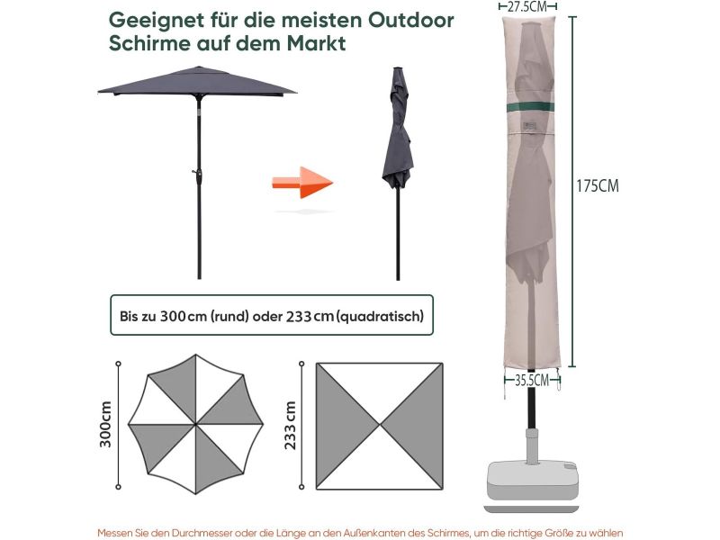 parasolhoes, 200 x 150 cm/200 x 125 cm met stang