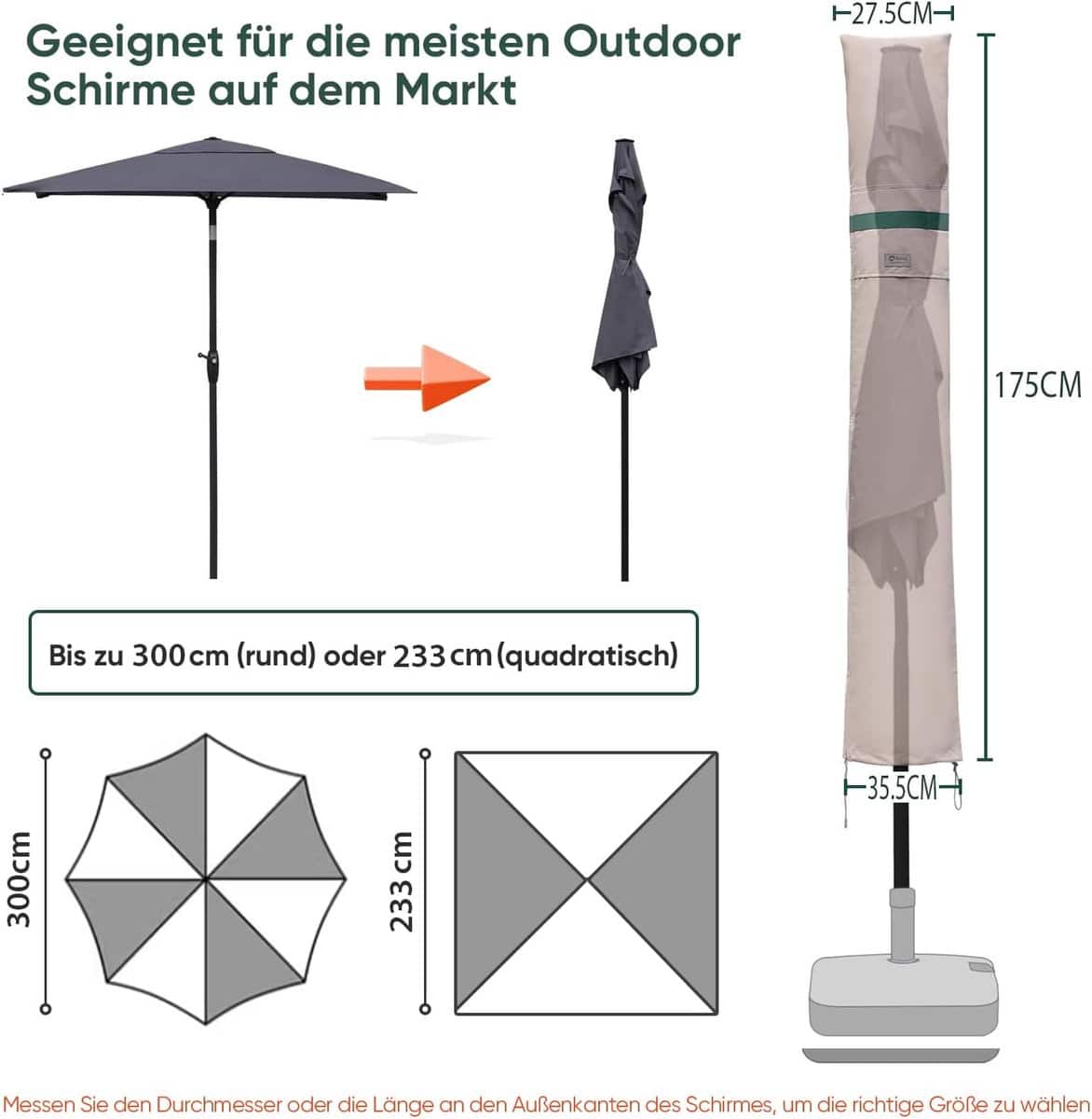 parasolhoes, 200 x 150 cm/200 x 125 cm met stang