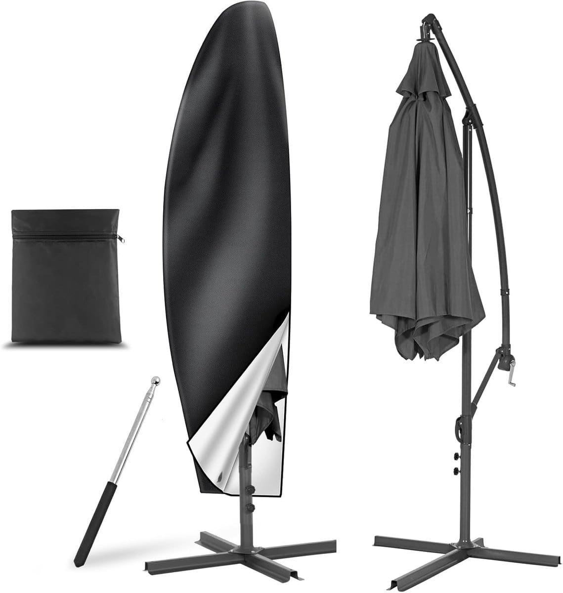 parasolhoes, 265 x 40/70/50, beschermhoes voor parasol, met stang