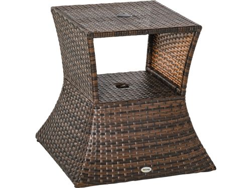 Parasolstandaard met Bijzettafel - zonneschermhouder Polyrotan - Bruin