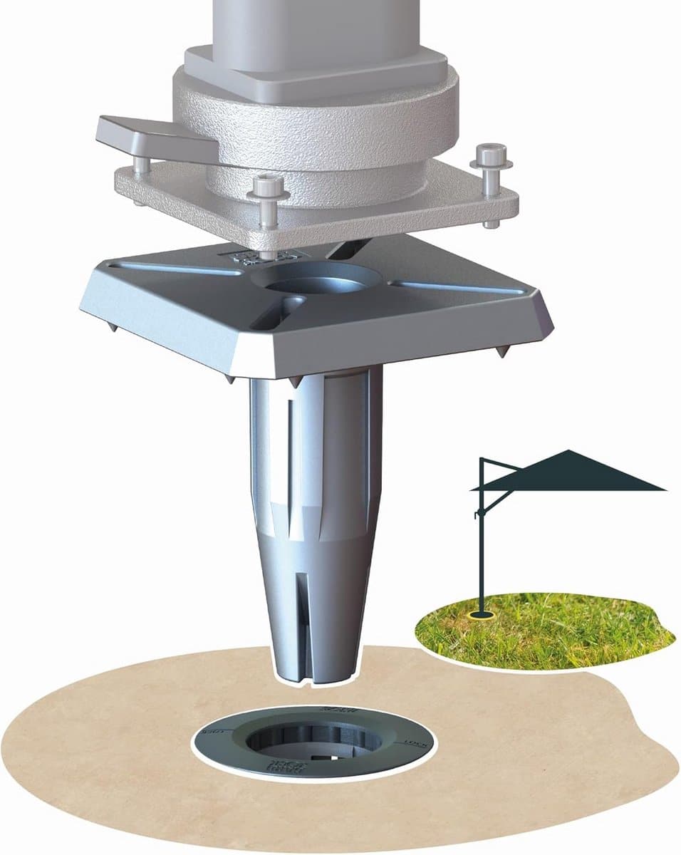 parasolvoet inzetstuk verankeringspoot aluminium schuine parasol plaatsen