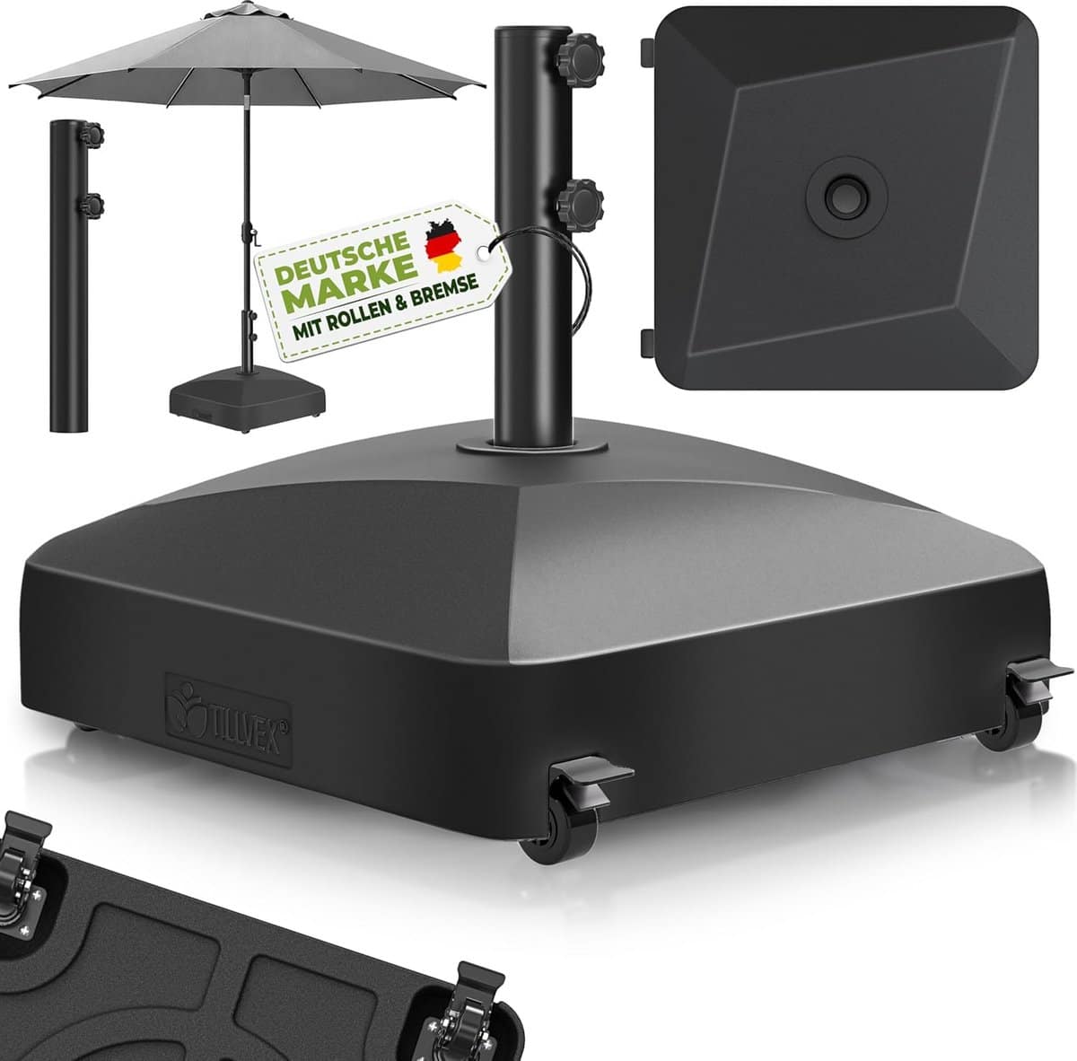 parasolvoet met wielen en remmen | vulbaar voor zware stabiliteit