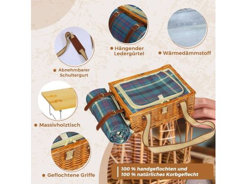 Picknickmandset met klaptafel - voor 4 personen - donkergroen