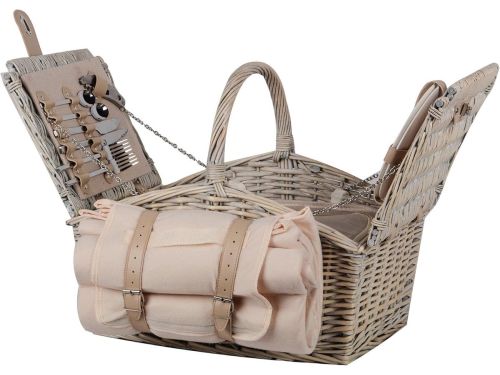 Picknickset voor twee personen met mand, dekentje en servies