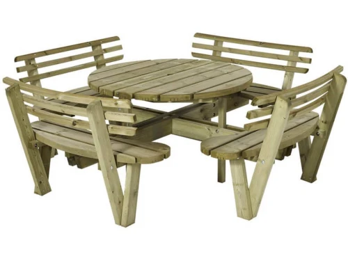 Picknicktafel vuren geimpregneerd - Kombi - rond met rugleuning