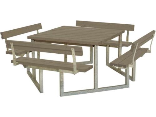 Picknicktafel vuren geimpregneerd - Twist vierkant 4 rugleuningen gegrond grijsbruin