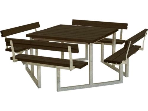 Picknicktafel vuren geimpregneerd - Twist vierkant 4 rugleuningen gegrond zwart