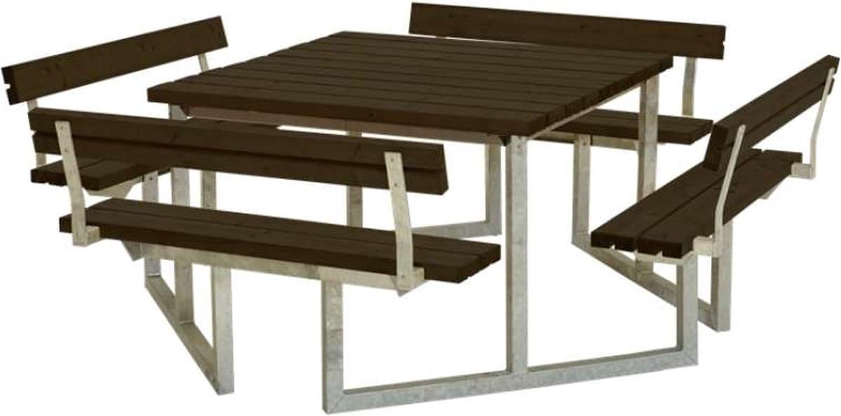 picknicktafel vuren geimpregneerd twist vierkant 4 rugleuningen gegrond zwart
