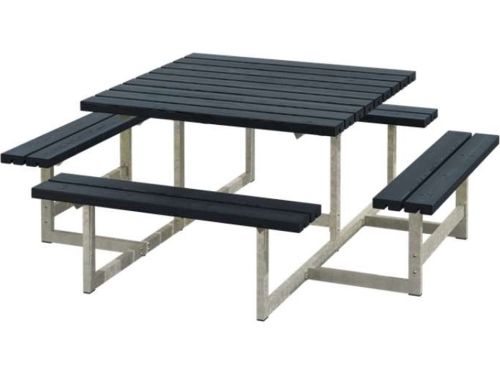 Picknicktafel vuren - Picknick vierkant gegrond zwart 200 x 200