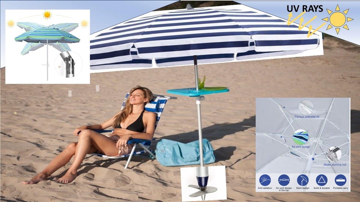 pincho luxe aluminium strandparasol & lange zandboor (grondboor)