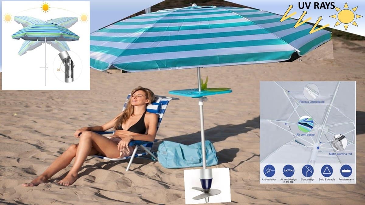 pincho luxe aluminium strandparasol turquoise met zandboor (grondboor)