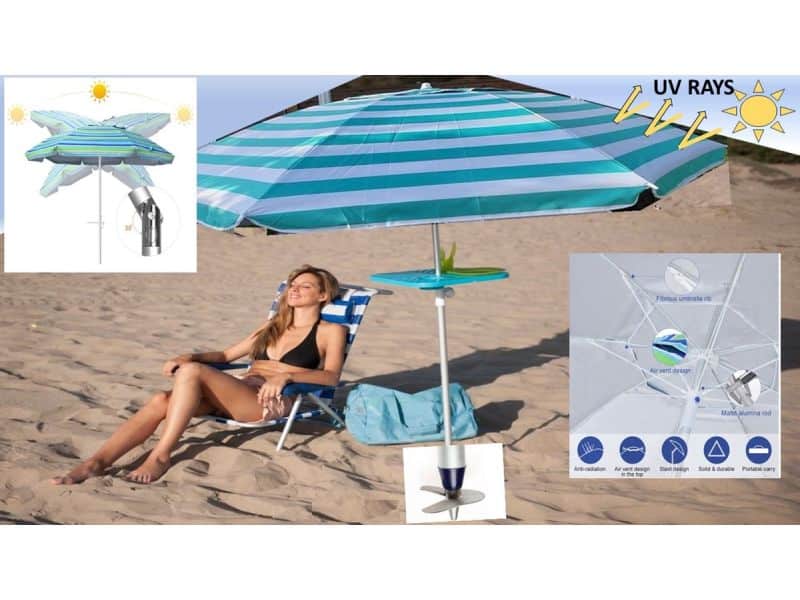 Pincho - LUXE ALUMINIUM STRANDPARASOL - TURQUOISE met ZANDBOOR (Grondboor)