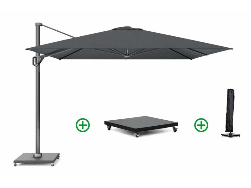 Platinum Challenger zweefparasol 3.5x3.5m T1 premium (incl. voet en hoes) faded black
