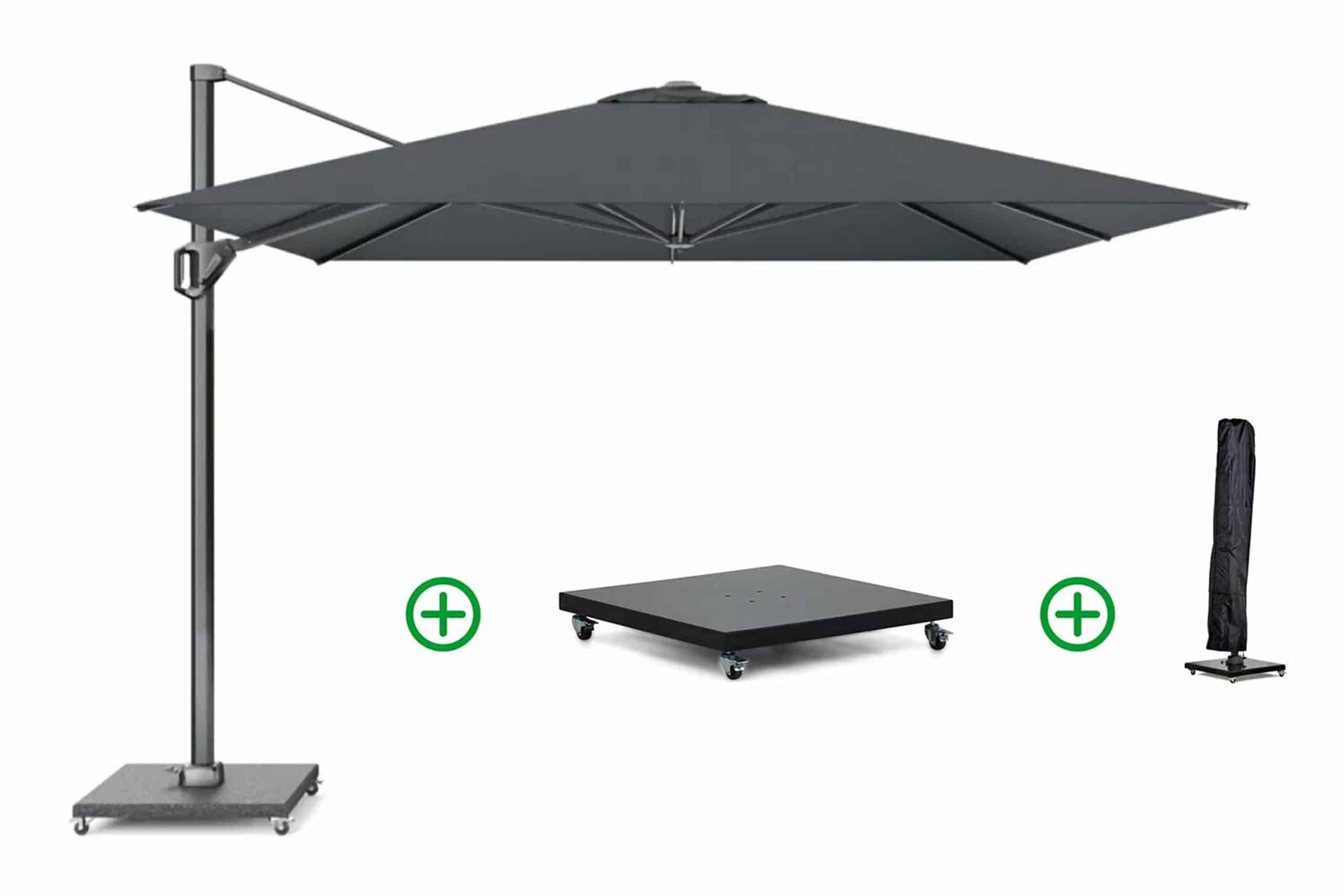 platinum challenger zweefparasol 3.5×3.5m t1 premium (incl. voet en hoes) faded black