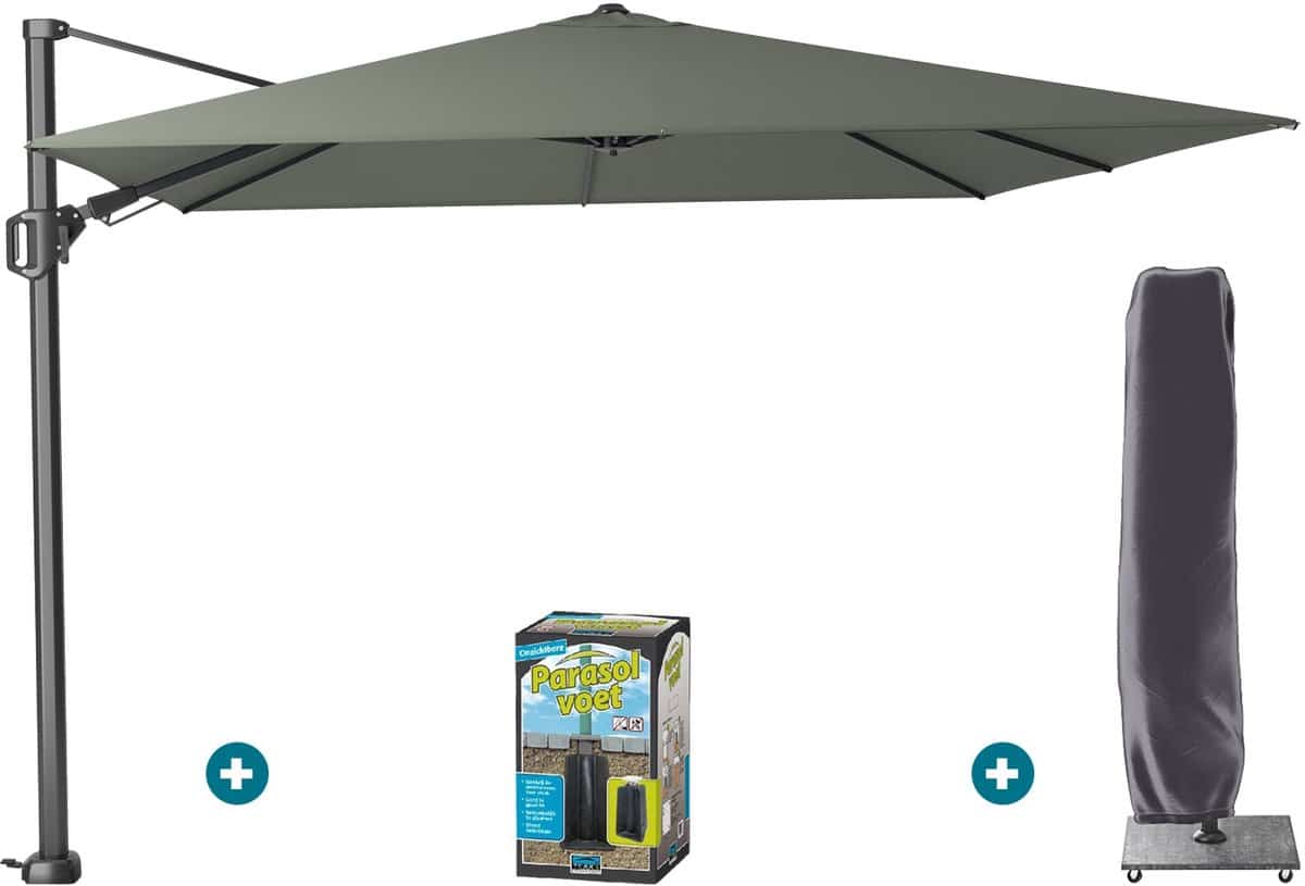 platinum challenger zweefparasol t2 3×3 m olijf met ingraafvoet