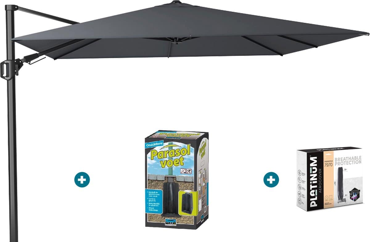 platinum challenger zweefparasol t2 3×3 m. antraciet