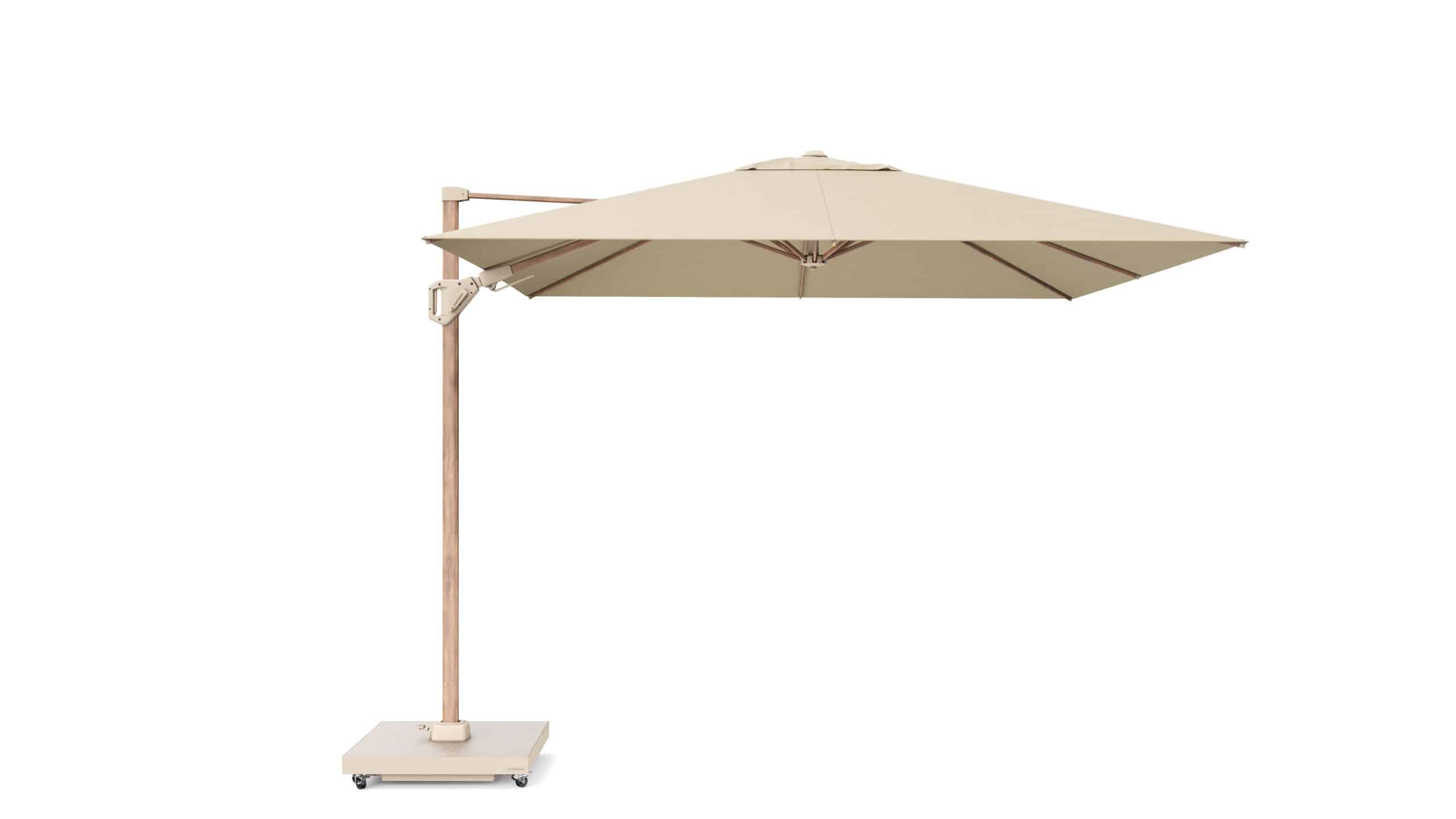 platinum challenger zweefparasol t2 premium 3×3 teak frame champagne doek